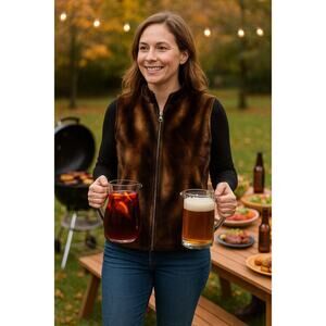 Vintage Faux Fur Zip‎ Vest Brown Tan Ombre Animal Print 90s Y2K Cozy Layer large